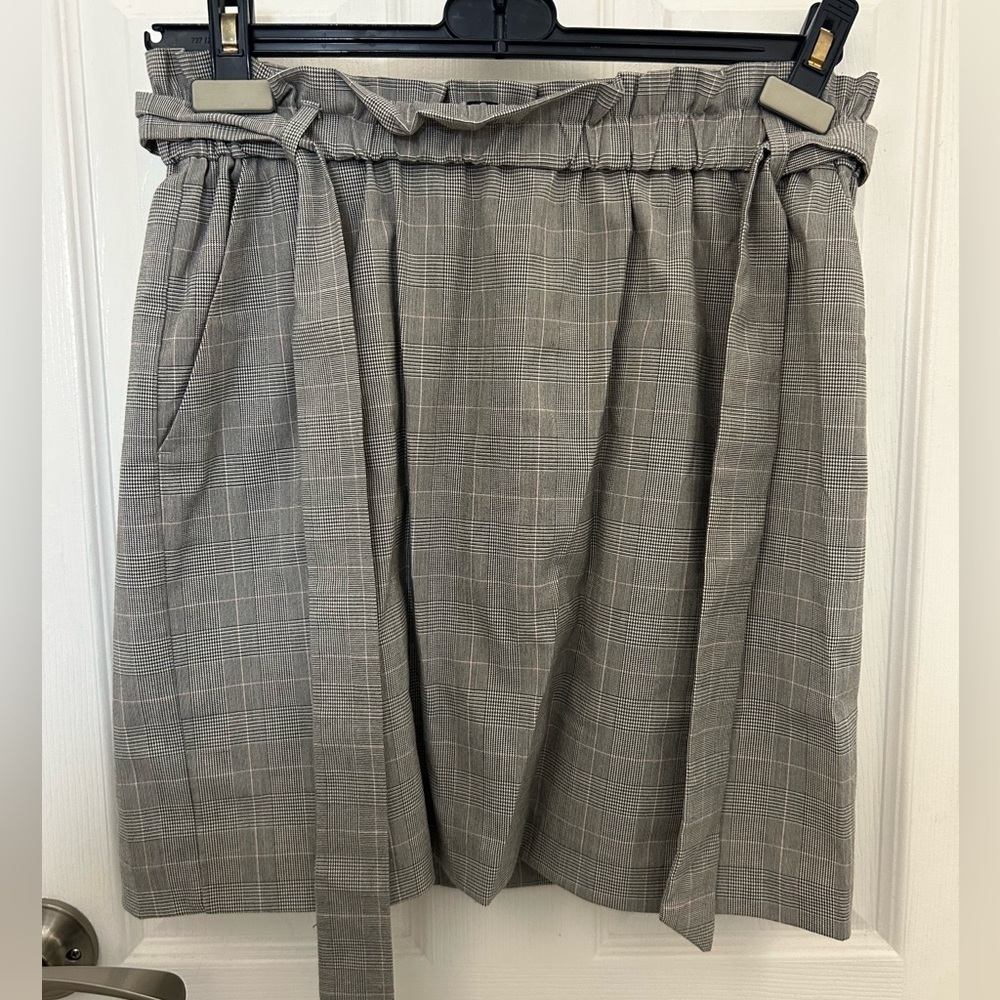 Plaid Paper Bag Skirt with Tie at Waist, Sz M - Picture 2 of 7